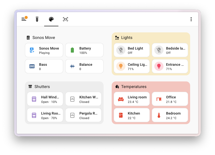 Screenshot showing four dashboard sections: one with no background, one with the default background, one with a gray background at 100% opacity, and one with a red background at 25% opacity.